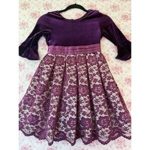 Jona Michelle Girls Purple Velvet Lace Dress Size 6 Formal Party
